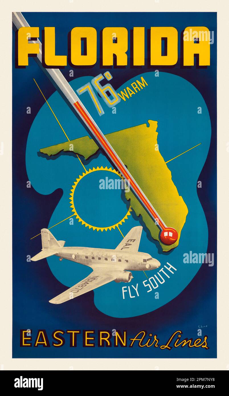 Nach Florida. Fliegen Sie Nach Süden. Eastern Airlines von S. Hine (Datum unbekannt). Poster veröffentlicht in Stockfoto