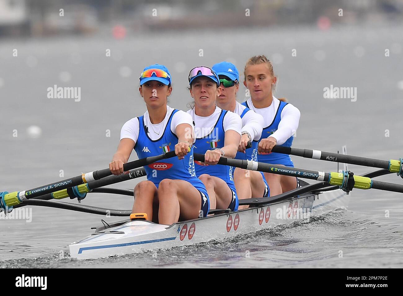 Aisha Rocek, Kiri Tontodonati, Alessandra Patelli, Chiara Ondoli (Italien), Women's Four während Campionati Europei Canottaggio 2021, Kanufahren in Varese, Italien, April 09 2021 Stockfoto