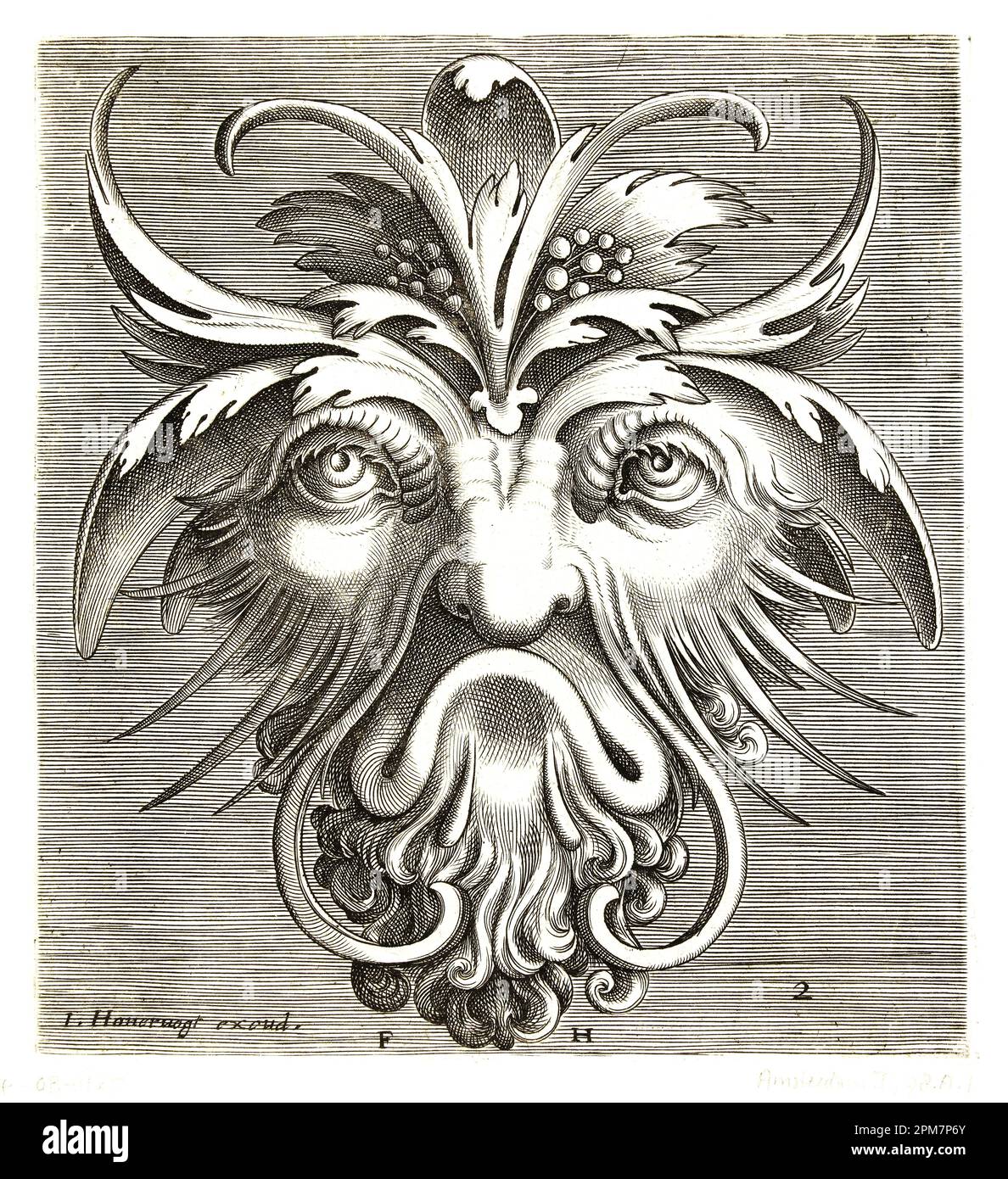 Frans Huys (Gravierer) nach Cornelis Floris II - Maske mit Curly Beard Stockfoto