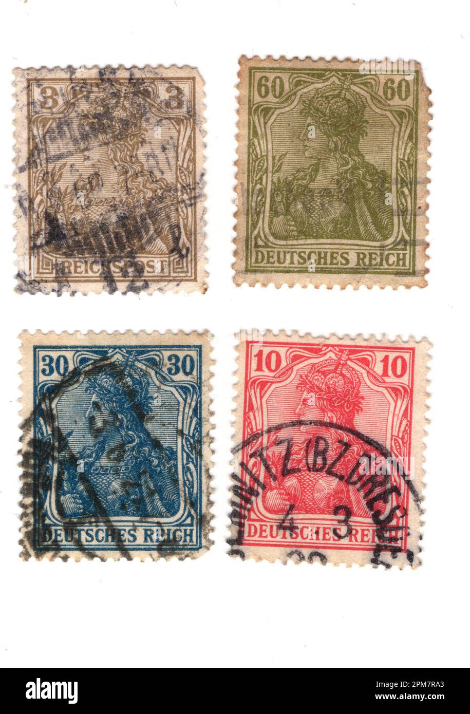 Klassische Briefmarken aus Deutschland isoliert auf weißem Hintergrund. Stockfoto