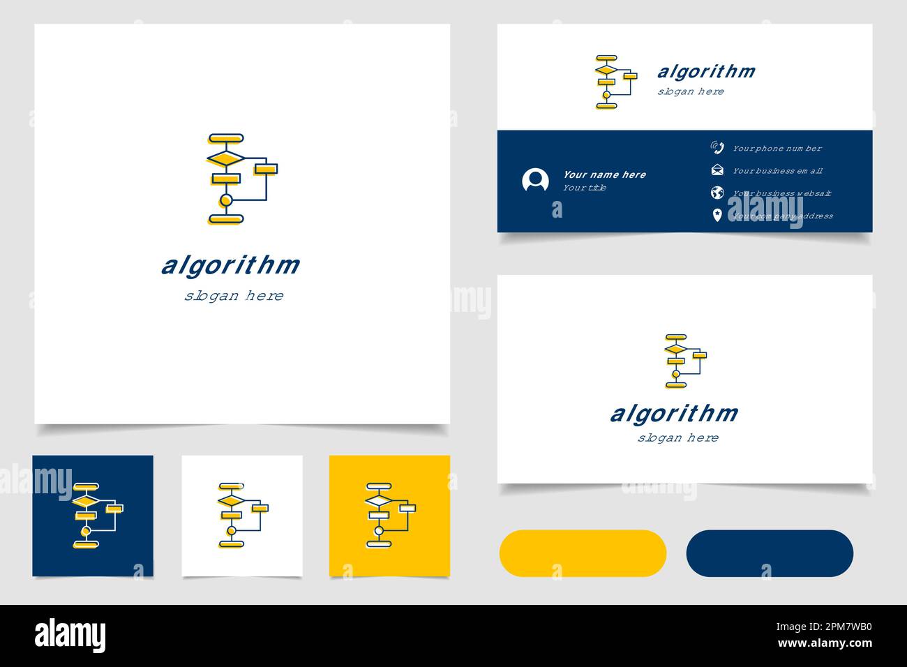Algorithmus-Logo mit editierbarem Slogan. Branding-Buch und Visitenkartenvorlage. Stock Vektor