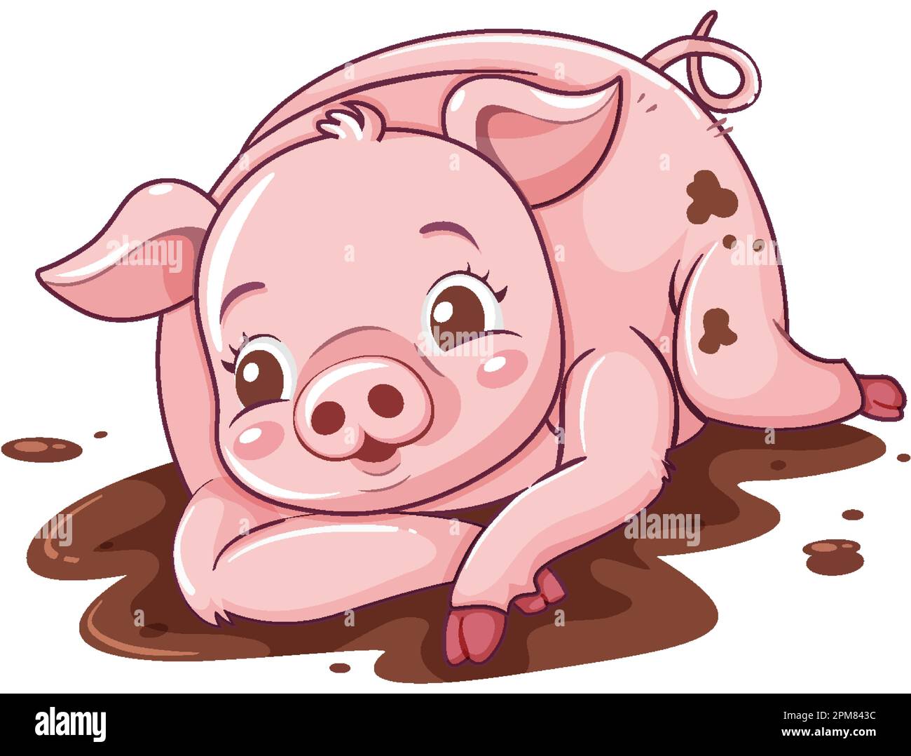 Cartoon-Schwein rollt im Schlamm Stock Vektor