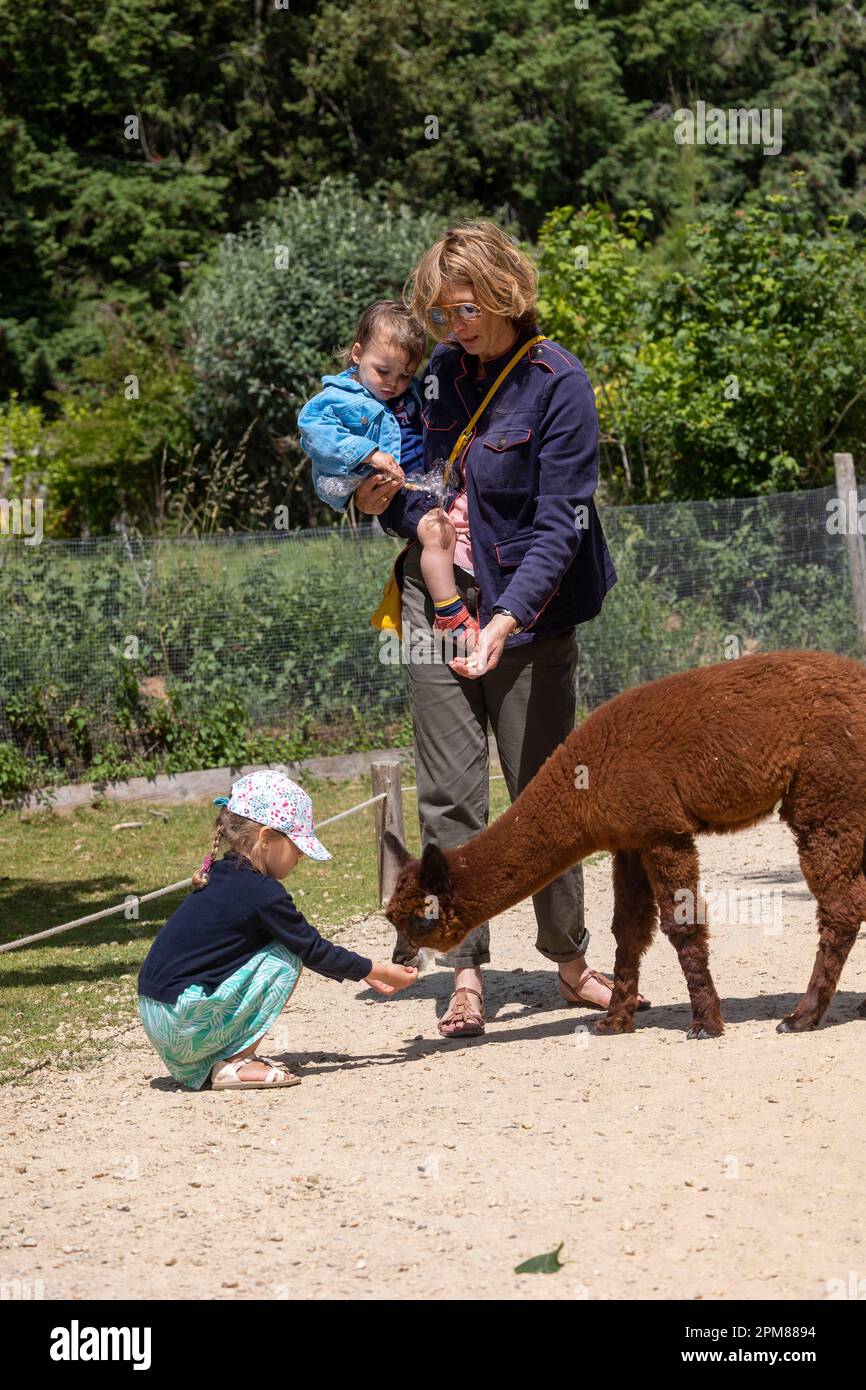 Frankreich, Morbihan, Parc animalier et botanique & Parcabout de Branféré, Hélene und die Kinder im Zoo Branféré am 29. Mai 2022 Stockfoto