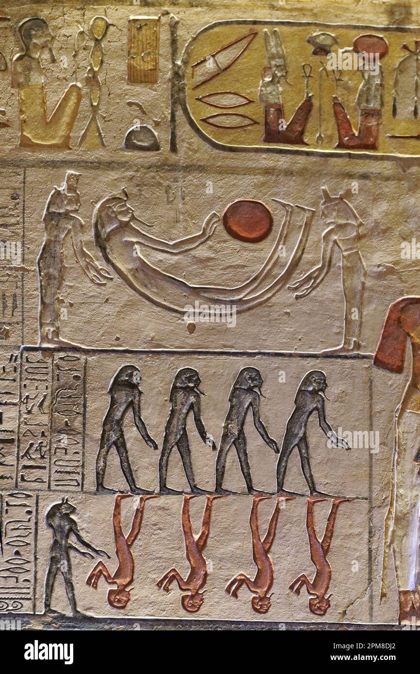 Ägypten, Oberägypten, Niltal, Umgebung von Luxor, Westtheben, Theben Nekropole, die zum UNESCO-Weltkulturerbe gehört, westliche Gegend, Tal der Könige, im Grab von König Ramses IX, KV6 Stockfoto