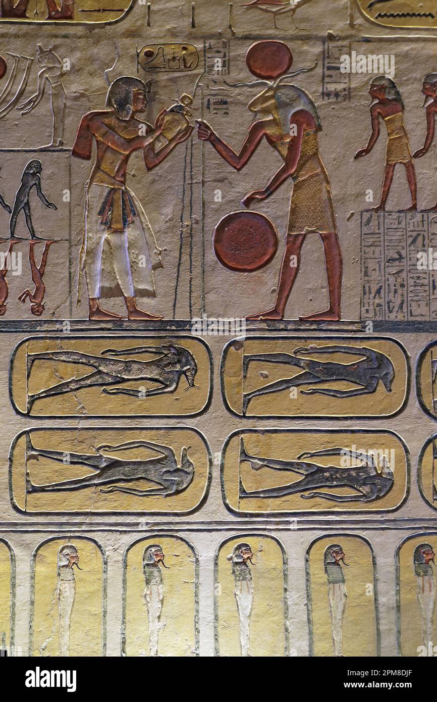 Ägypten, Oberägypten, Niltal, Umgebung von Luxor, Westtheben, Theben Nekropole, die zum UNESCO-Weltkulturerbe gehört, westliche Gegend, Tal der Könige, im Grab von König Ramses IX, KV6 Stockfoto