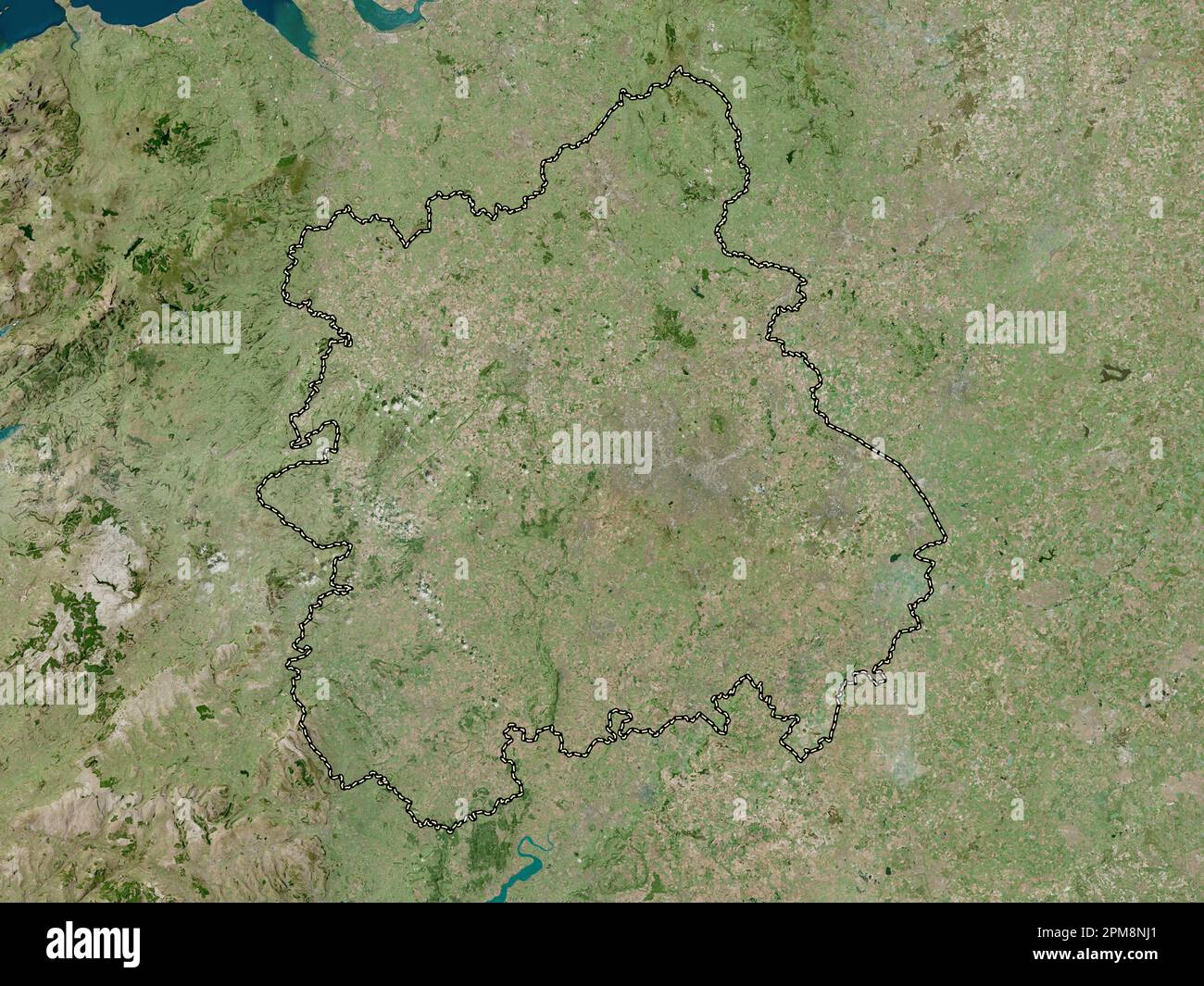 West Midlands, Region des Vereinigten Königreichs. Hochauflösende Satellitenkarte Stockfoto