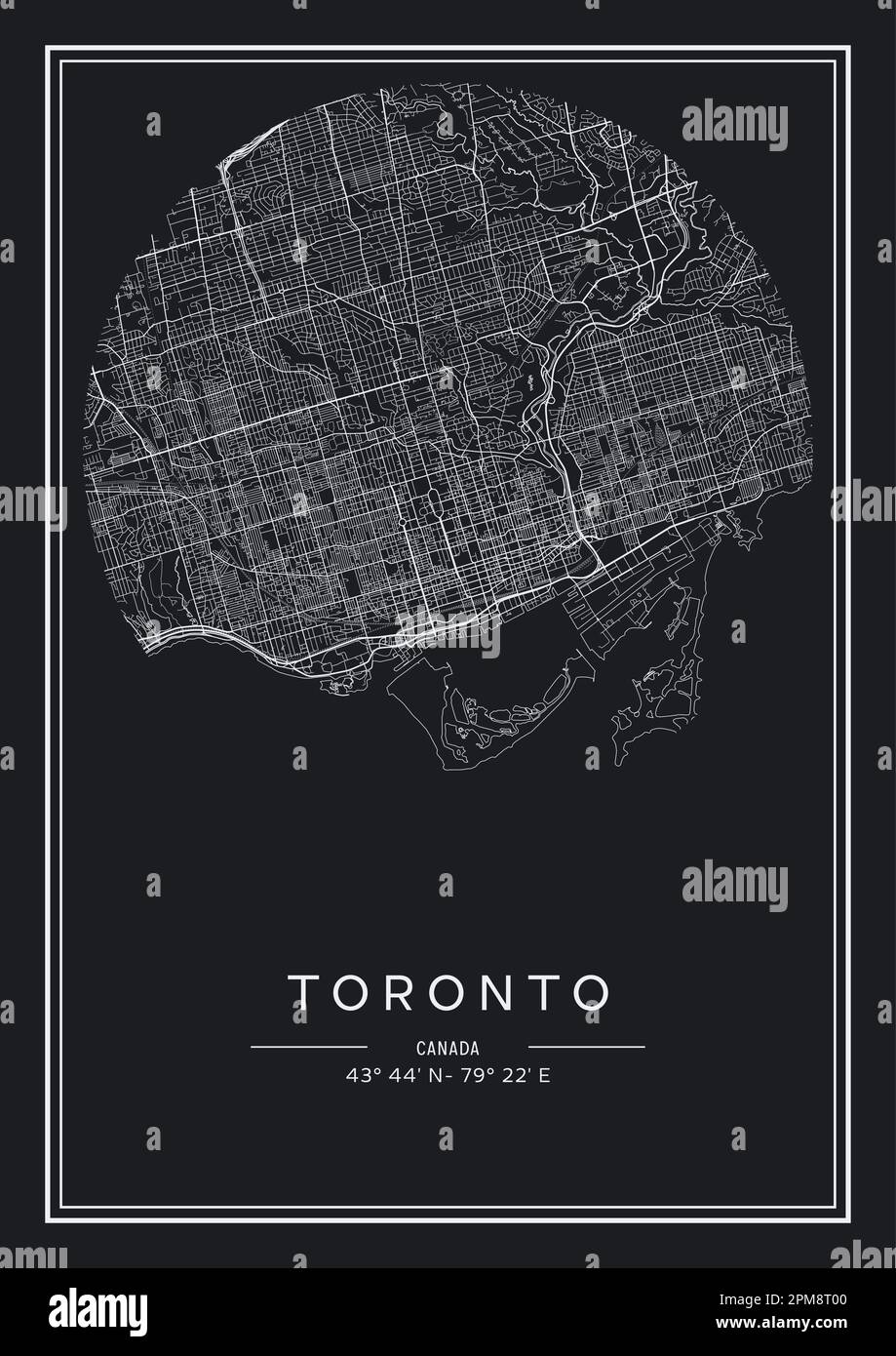 In Schwarzweiß druckbarer Stadtplan von Toronto, Posterdesign, Vektorverband. Stock Vektor