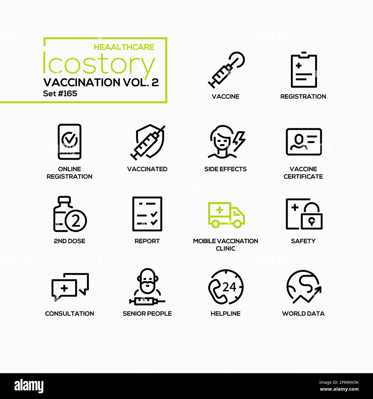 Impfung und Gesundheitswesen - Linie Design Stil Symbole gesetzt Stock Vektor