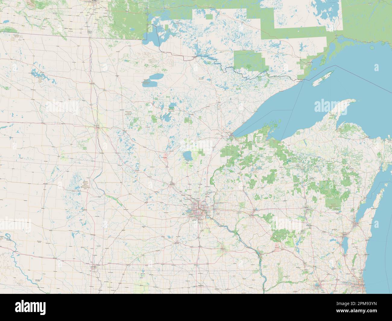 Minnesota, Bundesstaat der Vereinigten Staaten von Amerika. Straßenkarte Öffnen Stockfoto