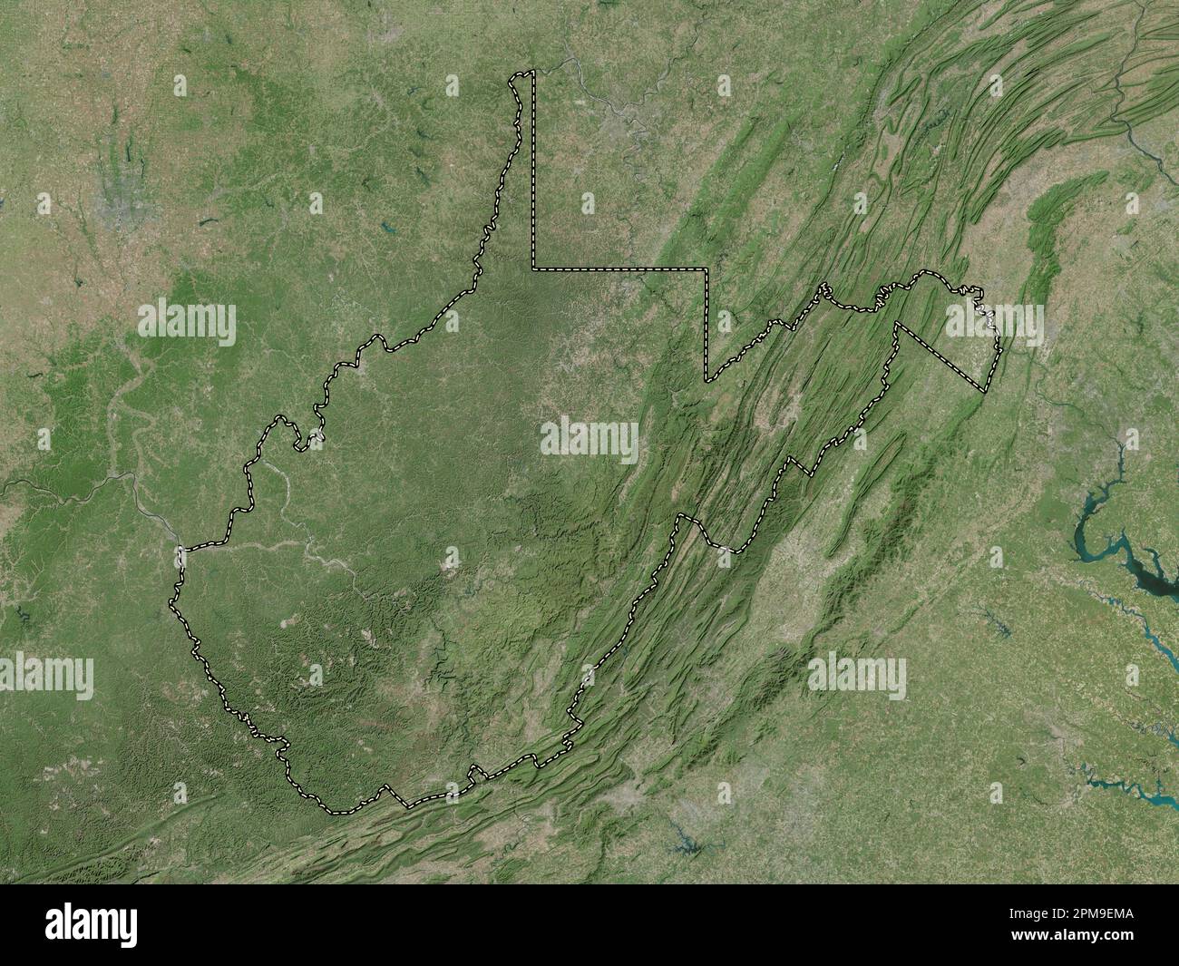West Virginia, Bundesstaat der Vereinigten Staaten von Amerika. Hochauflösende Satellitenkarte Stockfoto