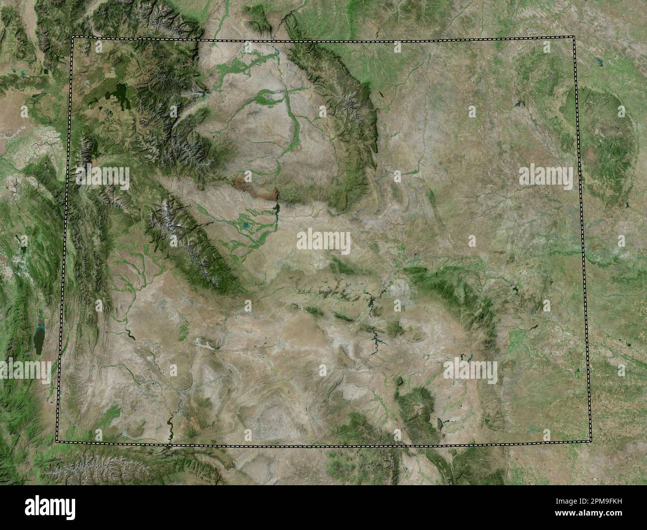 Wyoming, Bundesstaat der Vereinigten Staaten von Amerika. Hochauflösende Satellitenkarte Stockfoto