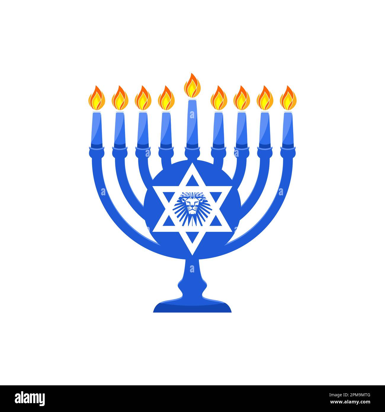 Vektordarstellung einer traditionellen jüdischen Menorah Hanukka. Weihnachtskerzenhalter mit neun brennenden Kerzen. Stock Vektor
