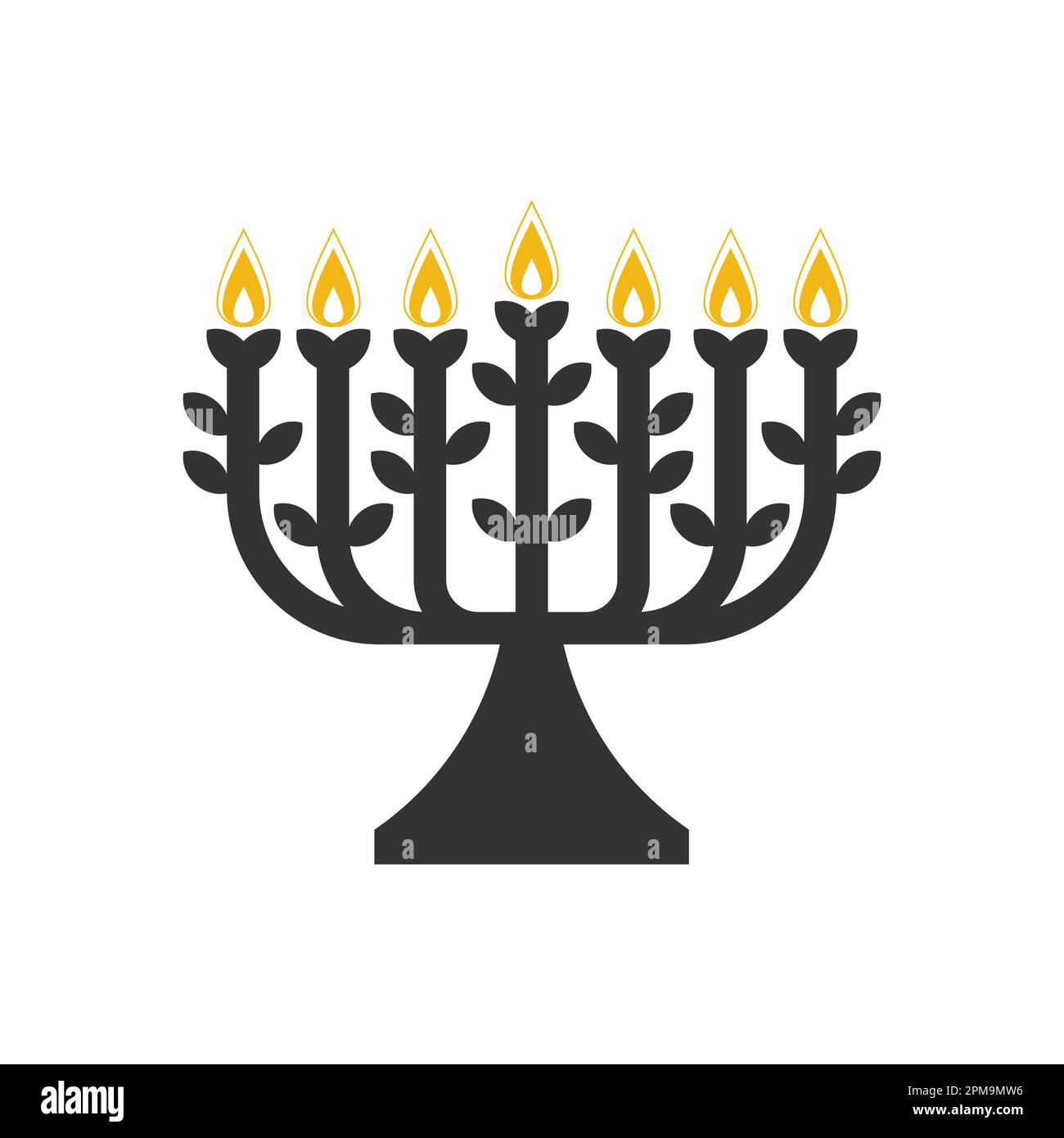 Vektordarstellung einer traditionellen jüdischen religiösen Menorah. Kerzenhalter mit sieben brennenden Kerzen. Stock Vektor