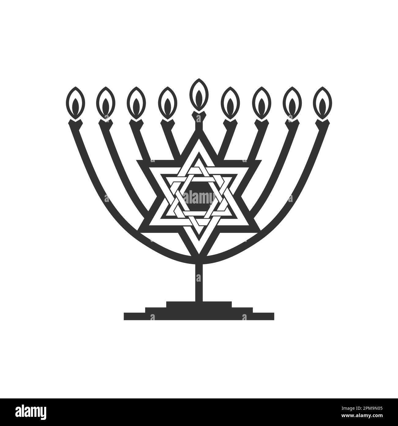 Vektordarstellung einer traditionellen jüdischen Menorah Hanukka. Weihnachtskerzenhalter mit neun brennenden Kerzen. Stock Vektor