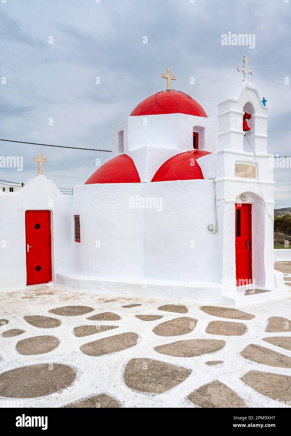 Agia Sofia Kirche, rot-weiße griechisch-orthodoxe Kykladen Kirche, Mykonos, Kykladen, Griechenland Stockfoto