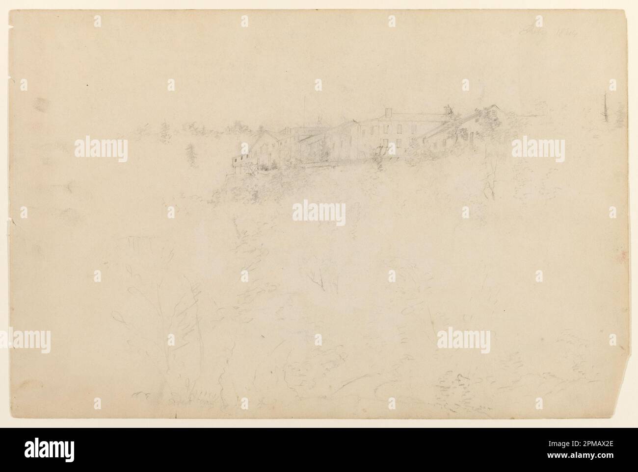 Zeichnung, Blick auf das Catskill Mountain House; Frederic Edwin Church (amerikanisch, 1826–1900); USA; Graphit auf weißem gewebtem Papier; Matte: 40,6 x 55,9 cm (16 x 22 Zoll); 1/2 cm Tiefe Stockfoto