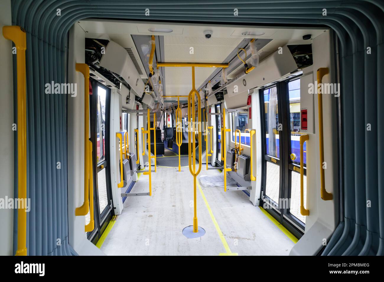 Wien, Alstom, Präsentation der 1000. Straßenbahn von Alstom (früher Bombardier) aus Wien, Innenraum von Flexity für Goldcoast, Australien // Wien, Stockfoto