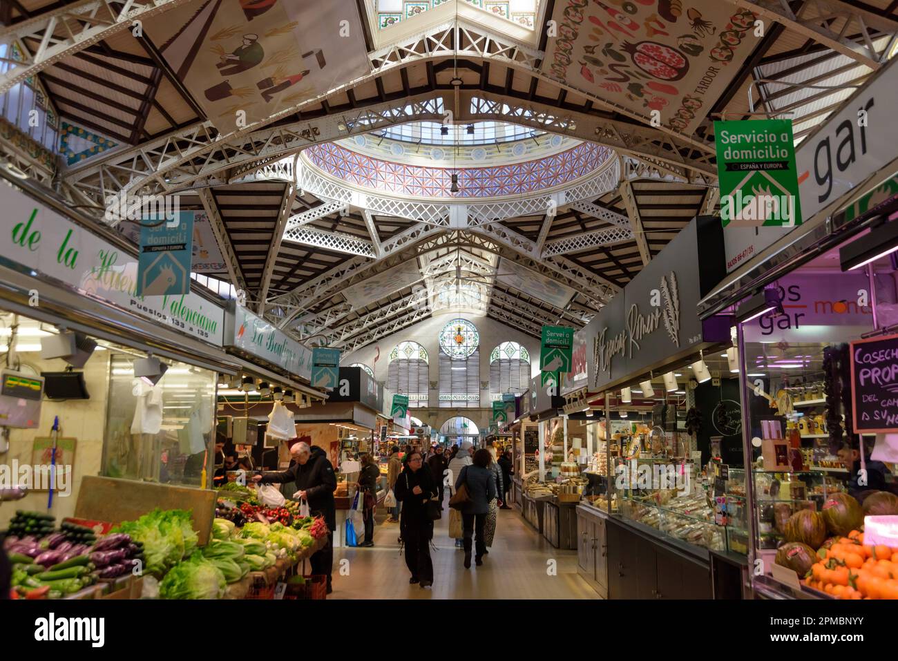 Spanien, Valencia, Mercat Central, zentrale Markthalle, Architekten Alejandro Soler March, Francisco Guardia, Enrique Viedma, Angel Romani 1914-1928 / Stockfoto