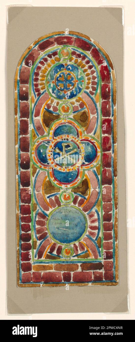 Zeichnung, Alternate Design for Memorial Window, Beecher Memorial Church, Brooklyn, NY; entworfen von Alice Cordelia Morse (amerikanisch, 1863–1961); USA; Pinsel und Aquarell, Graphit auf cremefarbenem gewebtem Papier, auf Pappe montiert; Bild: 17,2 x 6,8 cm (6 3/4 x 2 11/16 Zoll) Blatt: 20,6 x 8,1 cm (8 1/8 x 3 3/16 Zoll) Stockfoto