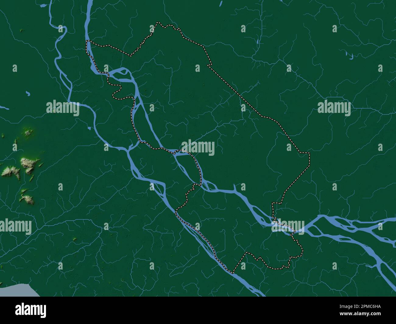 Ong Thap, Provinz Vietnam. Farbige Höhenkarte mit Seen und Flüssen Stockfoto