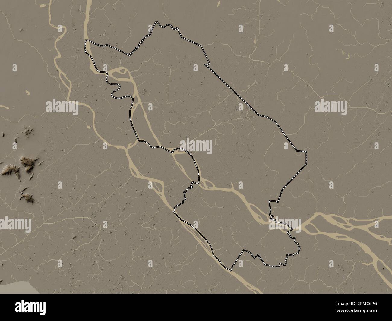 Ong Thap, Provinz Vietnam. Höhenplan in Sepia-Tönen mit Seen und Flüssen Stockfoto