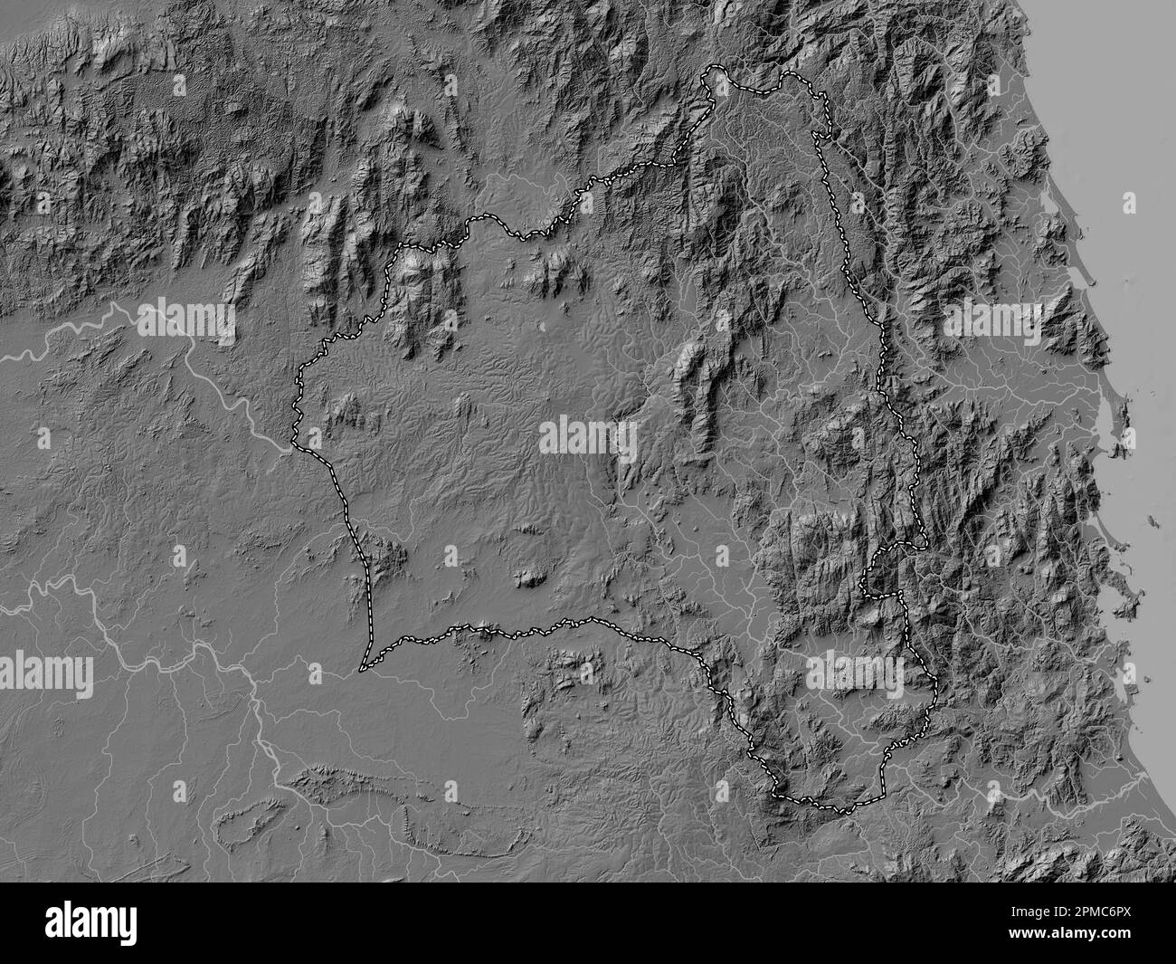 GIA Lai, Provinz Vietnam. Bilevel-Höhenkarte mit Seen und Flüssen Stockfoto