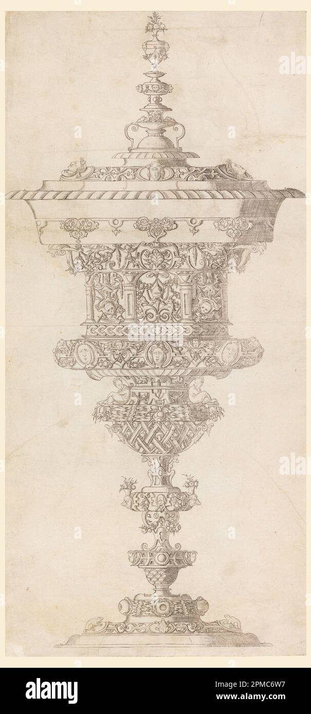 Aufdruck, Standbecher mit Einband, aus der Serie, Novum opus cratero graphicum...; Matthias Zündt (Deutsch, 1498 - 1572); Deutschland; Ätzen auf Laienpapier; Matte: 45,8 x 35,6 cm (18 1/16 Zoll X 14 Zoll) (Unregelmäßig): 34 x 16,8 cm (13 3/8 x 6 5/8 Zoll) Stockfoto