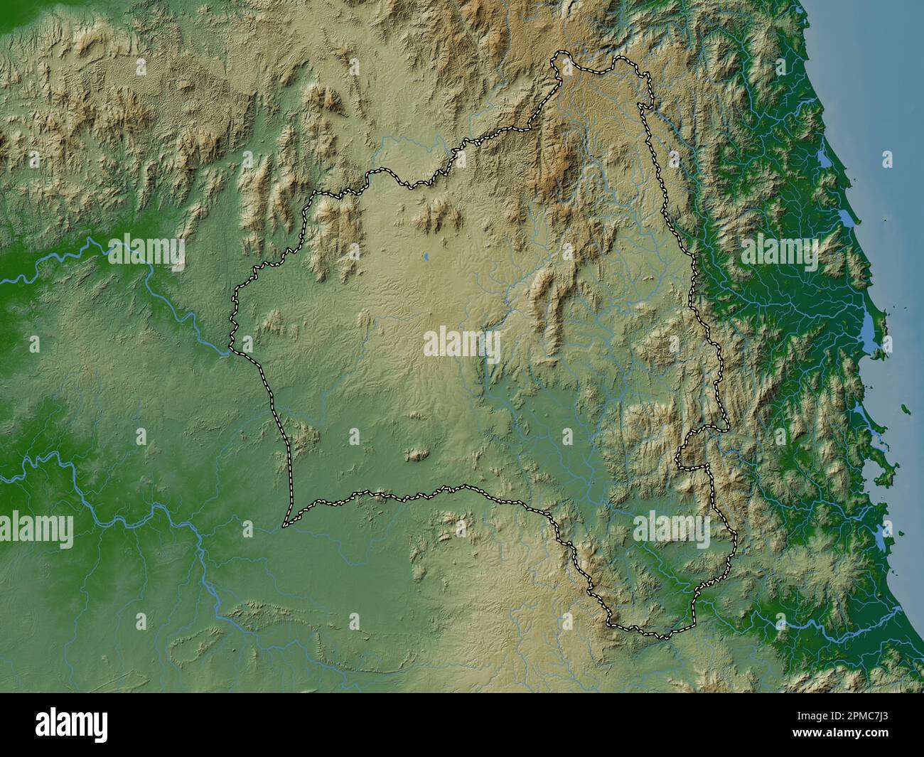 GIA Lai, Provinz Vietnam. Farbige Höhenkarte mit Seen und Flüssen Stockfoto