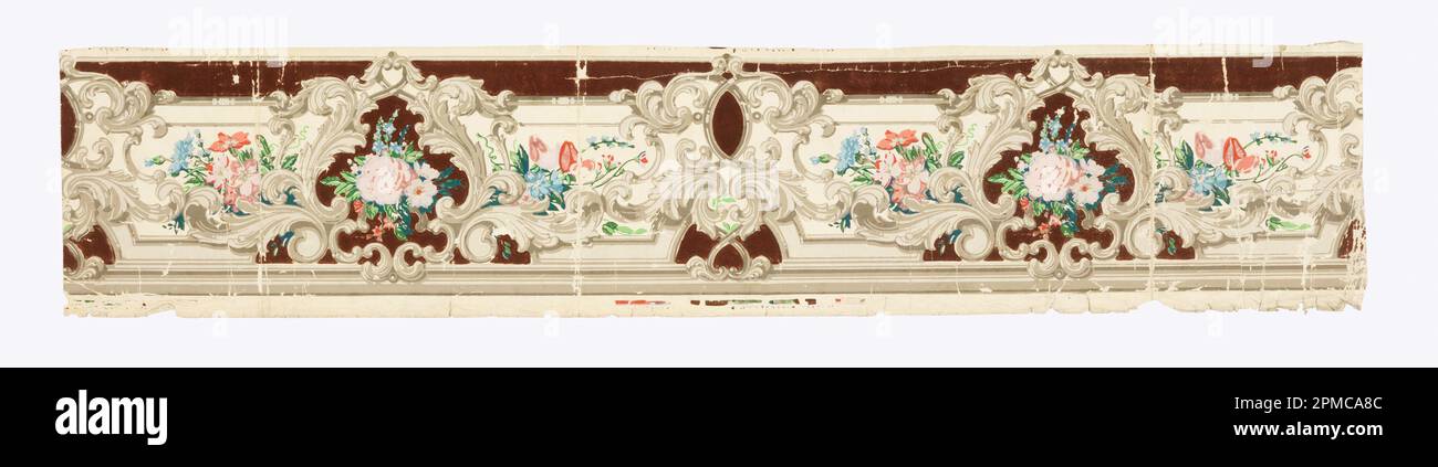 Rand (Frankreich); Blockdruck und beflockt auf handgefertigtem Papier; 91 x 19 cm (35 13/16 x 7 1/2 Zoll) Stockfoto