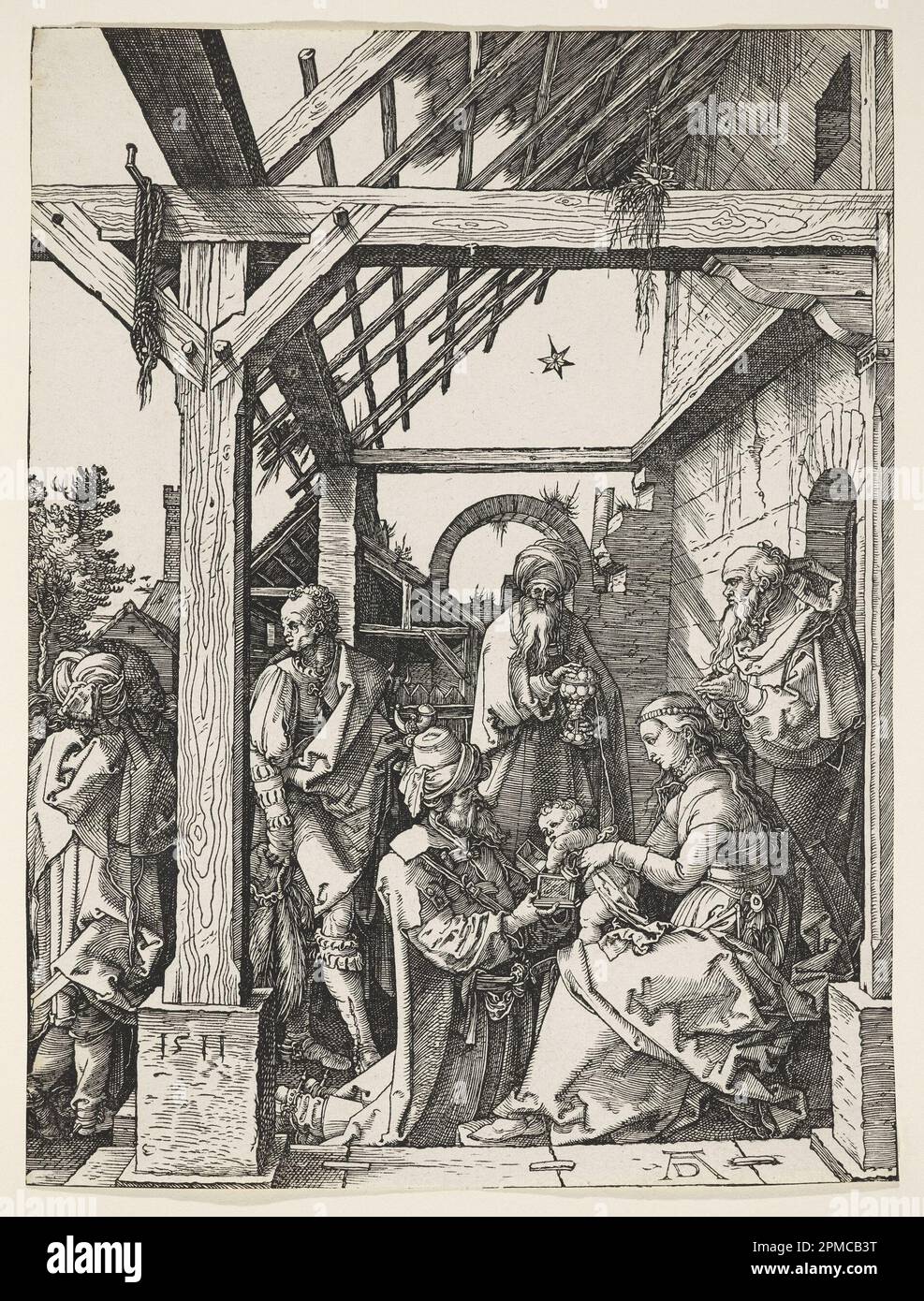 Print, Adoration of the Magi; Albrecht Dürer (deutsch, 1471–1528); Deutschland; Holzschnitt auf Papier; 29,3 x 22 cm (11 9/16 x 8 11/16 Zoll) Stockfoto