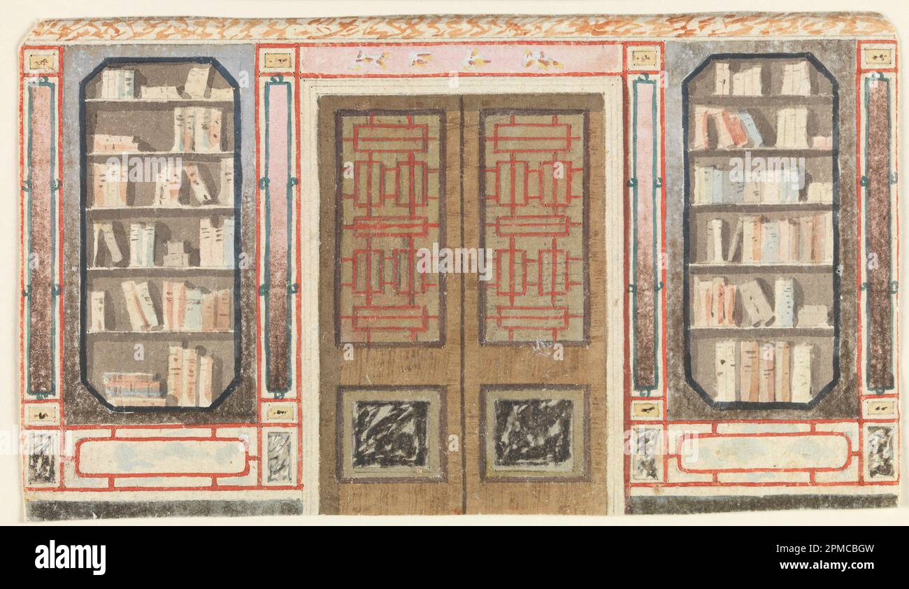 Drawing, Design for Doorway and Bookcase, Little for King's Library, Royal Pavilion, Brighton; Frederick Crace (Englisch, 1779–1859); England; Pinsel und Aquarell, Graphit auf weißem gewebtem Papier; Matte: 40,6 x 55,9 cm (16 x 22 Zoll) 10,3 x 18,8 cm (4 1/16 x 7 3/8 Zoll) Stockfoto