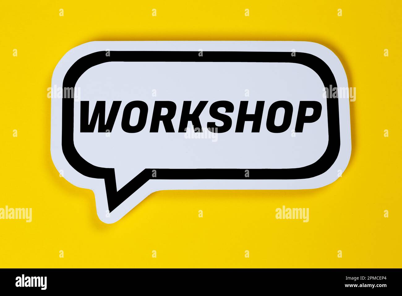 Workshop-Training Lernen Unterrichtsseminar-Ausbildung in einer Sprachblase, die das Geschäftskonzept ausdrückt Stockfoto