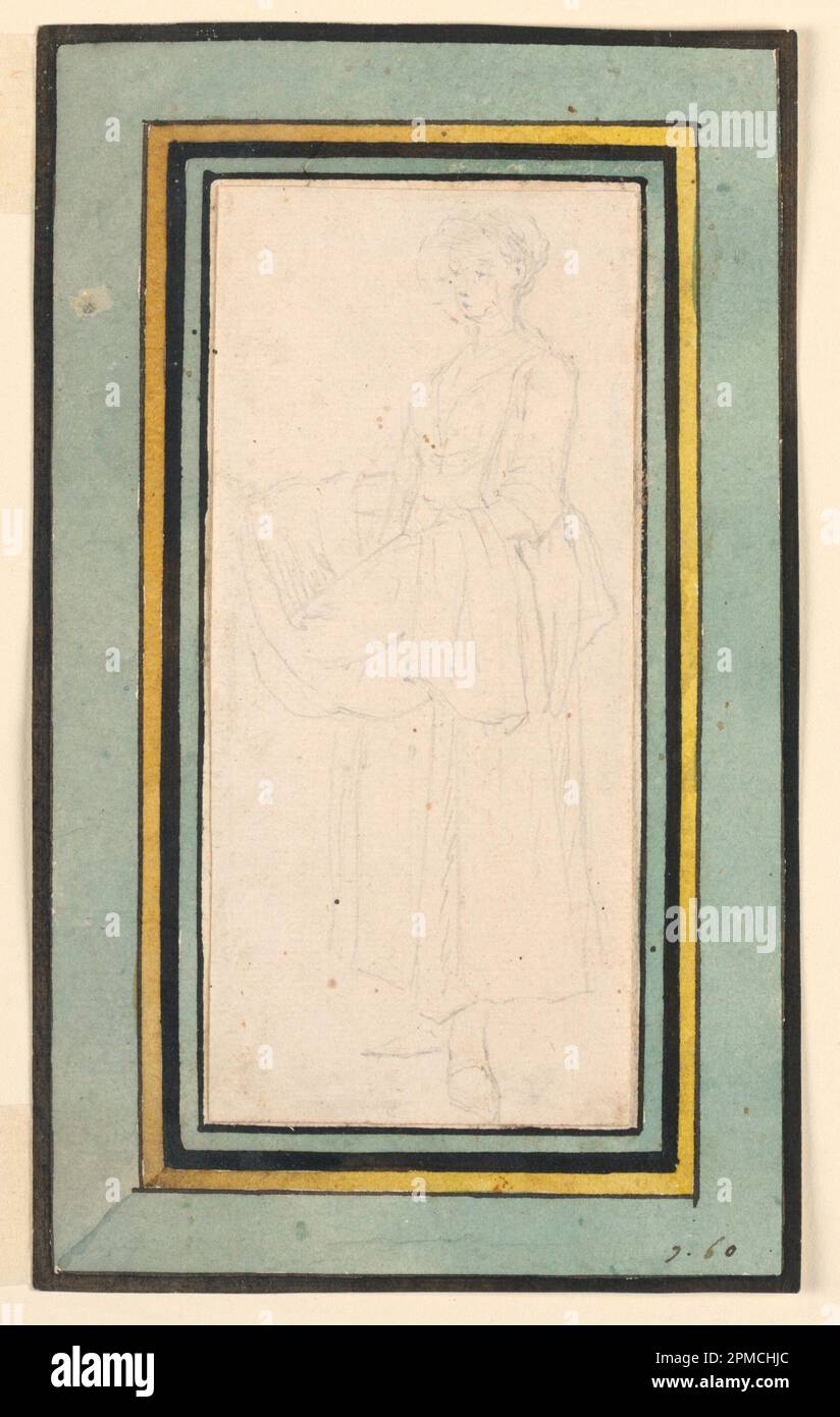Zeichnen, stehende Frau; entworfen von Luigi Vanvitelli (Italienisch, 1700-1773); Italien; Graphit auf Papier, liniert Stockfoto