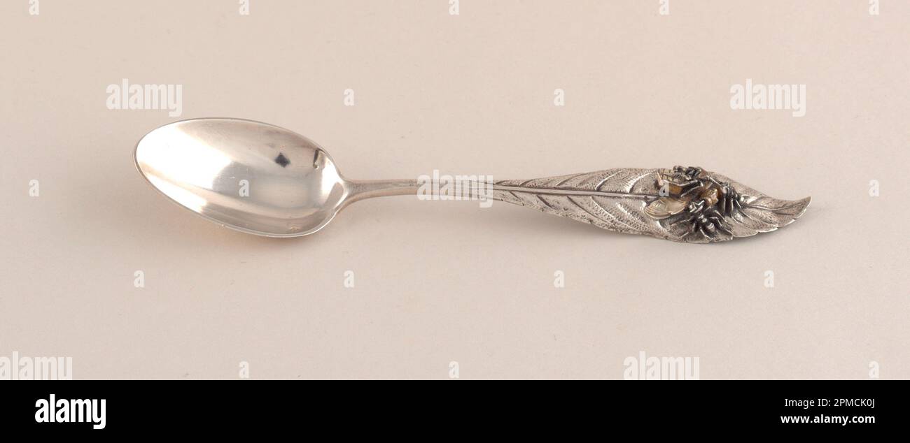 Demi-tasse Spoon (Frankreich); hergestellt von Charles Victor Gibert (Frankreich); Silber, vergoldet; L x B x T: 13,4 x 2,5 x 1,6 cm (5 1/4 x 1 x 5/8 Zoll) Stockfoto