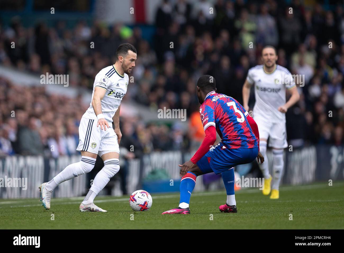 Jack Harrison von Leeds United im Besitz während des Spiels der Premier League zwischen Leeds United und Crystal Palace in der Elland Road, Leeds, am Sonntag, den 9. April 2023. (Foto: Pat Scaasi | MI News) Guthaben: MI News & Sport /Alamy Live News Stockfoto