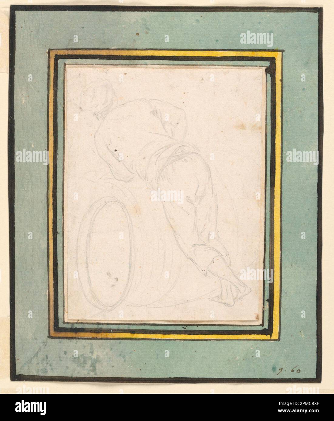 Zeichnung, Leaning man; entworfen von Luigi Vanvitelli (Italienisch, 1700-1773); Italien; schwarze Kreide auf Papier Stockfoto