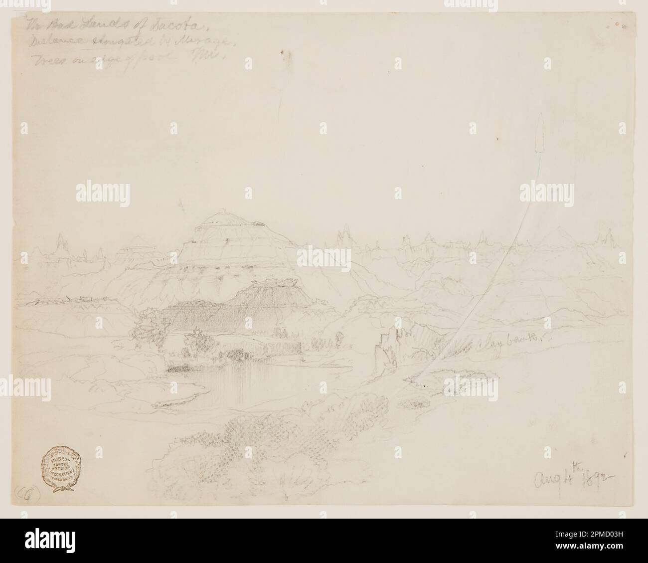 Drawing, The Bad Lands of Dakota; Thomas Moran (Amerikaner, B. Großbritannien, 1837–1926); USA; Graphit auf Papier; 19,8 x 25 cm (7 13/16 x 9 13/16 Zoll) Stockfoto