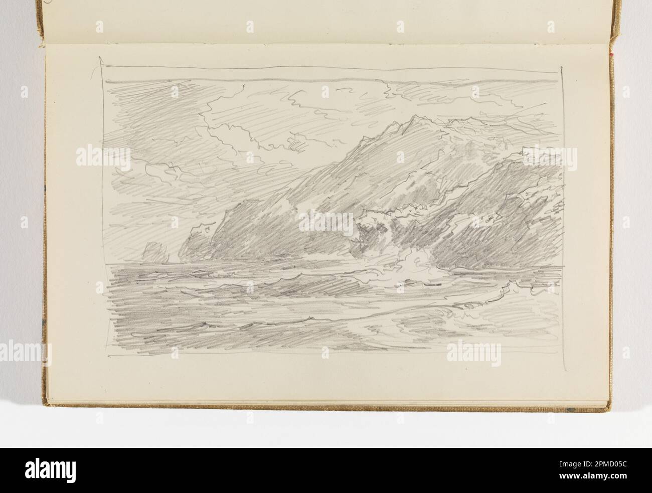 Skizzenbuch Folio, Cornish Sea Coast und hervorstehende Klippen (Recto); Studie von Wellenwasser (Verso); William Trost Richards (amerikanisch, 1833–1905); USA; Graphit auf cremefarbenem gewebtem Papier; Recto: 10,5 x 17,6 cm (4 1/8 x 6 15/16 Zoll) Verso: 6,7 x 11 cm (2 5/8 x 4 5/16 Zoll) Blatt: 13,7 x 21,5 cm (5 3/8 x 8 7/16 Zoll) Stockfoto