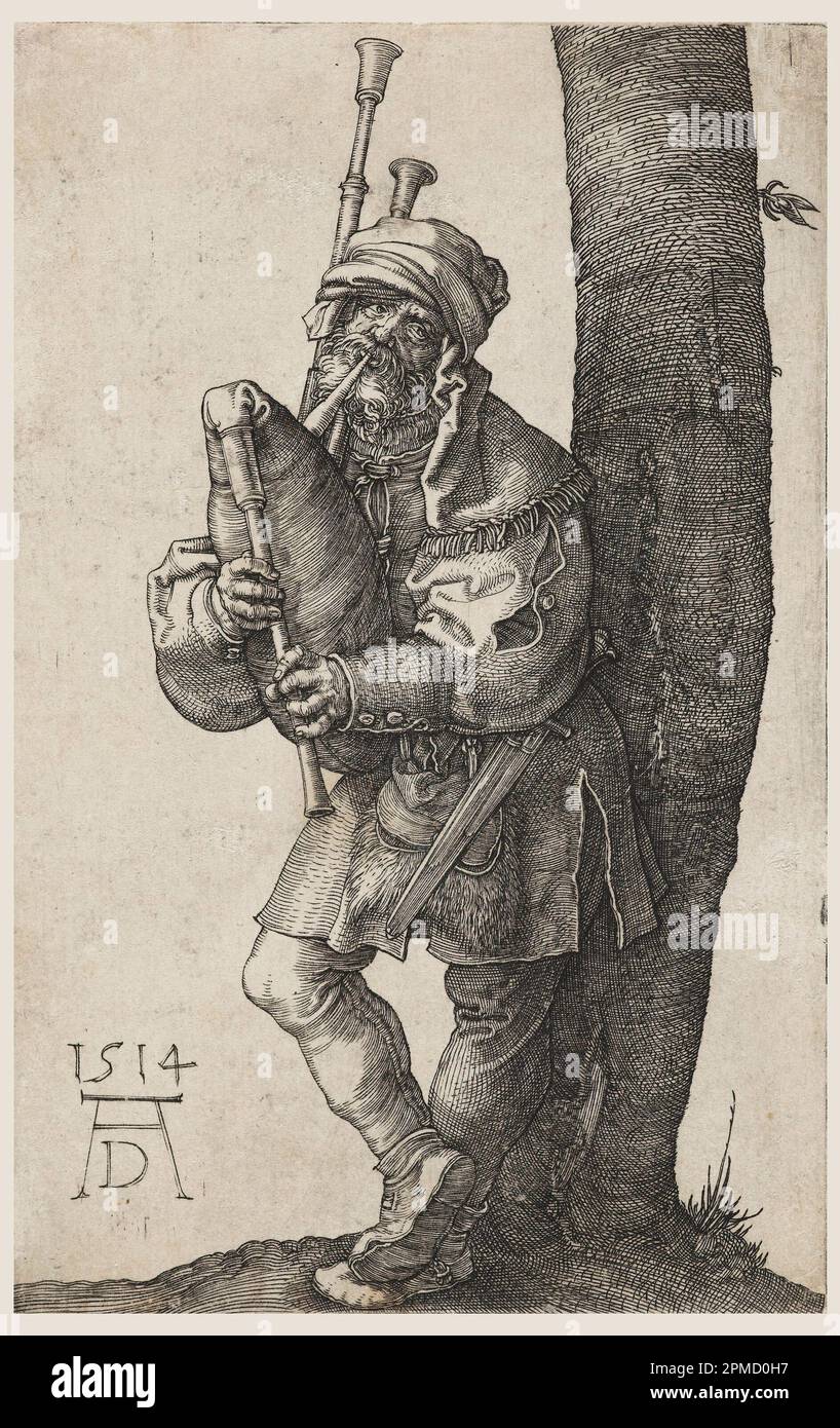 Print, The Bagpiper; Albrecht Dürer (Deutsch, 1471-1528); Deutschland; Gravur auf liegendem Papier; 11,7 x 7,4 cm (4 5/8 x 2 15/16 Zoll); 1949-100-21 Stockfoto