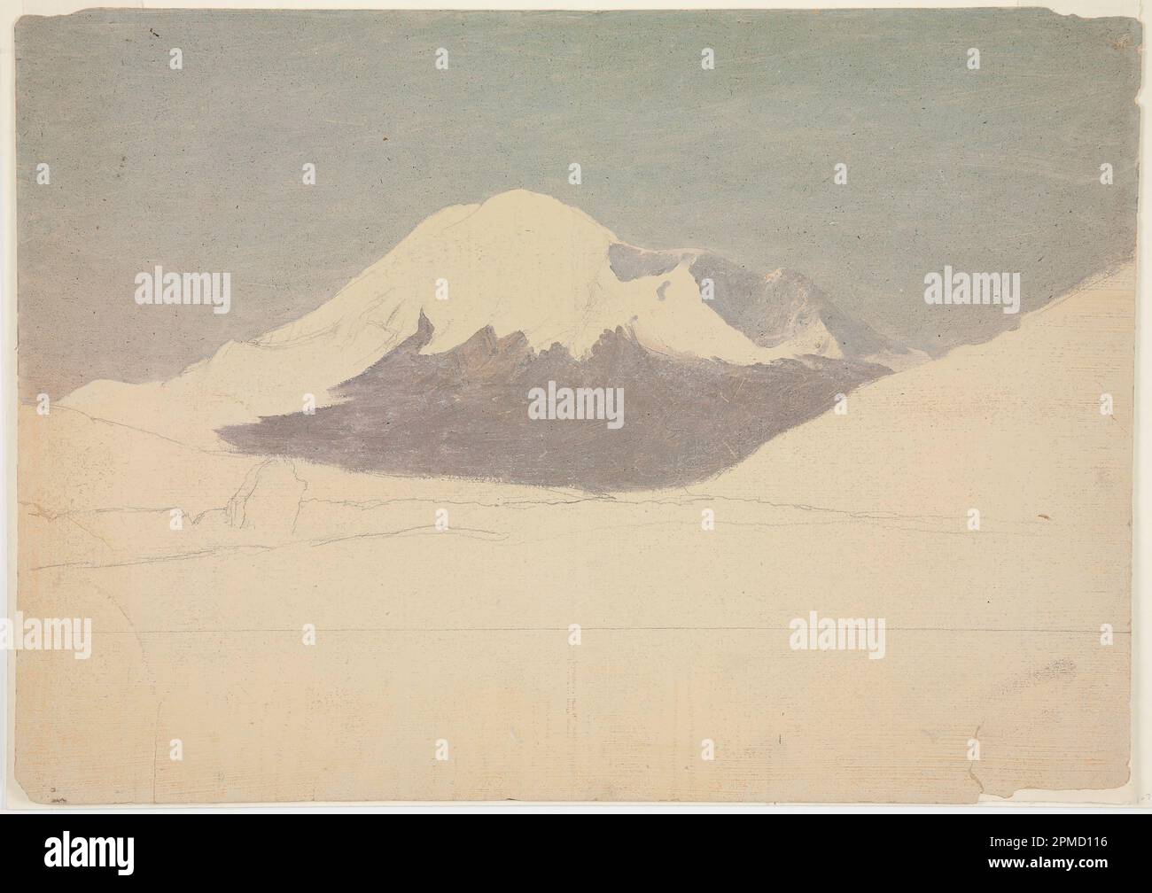 Zeichnung, Mount Chimborazo, Ecuador; Frederic Edwin Kirche (amerikanisch, 1826–1900); Ecuador; Pinsel und Öl, Graphit auf braunem Papier ?; 31,6 x 44,2 cm (12 7/16 x 17 3/8 Zoll) Stockfoto