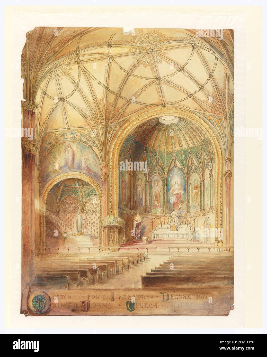 Zeichnung, Innendarstellung, St. John's Church, Utica, NY; Leon Dabo (1868-1960); USA; Pinsel und Aquarell, Riesenkürbis, Graphit auf Papier; 75,7 x 55,9 cm (29 13/16 Zoll X 22 Zoll); 1960-239-1 Stockfoto