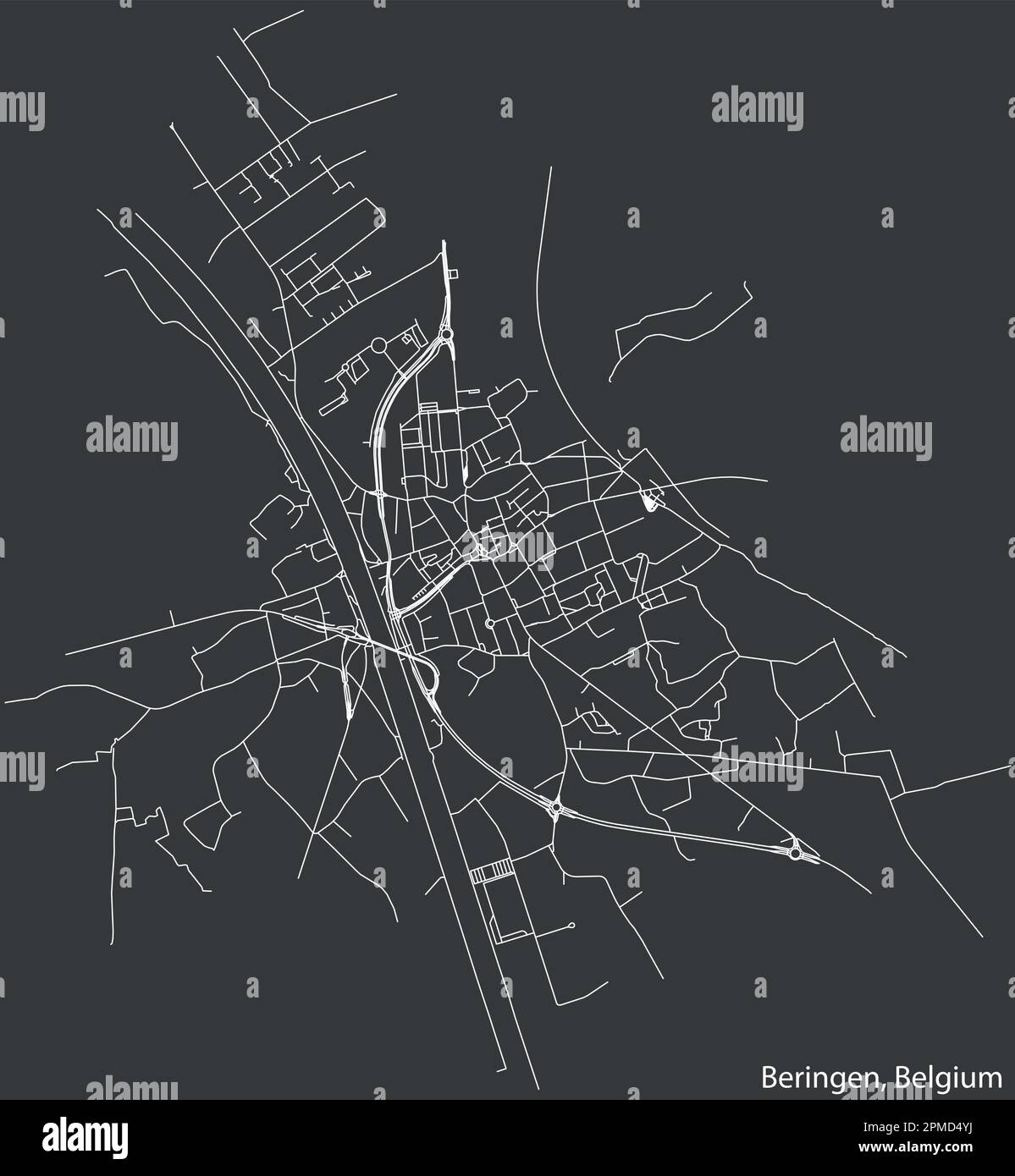 Detaillierte handgezeichnete Navigationskarte der STADT BERINGEN der belgischen Stadt BERINGEN, Belgien, mit lebhaften Straßenlinien und Stock Vektor