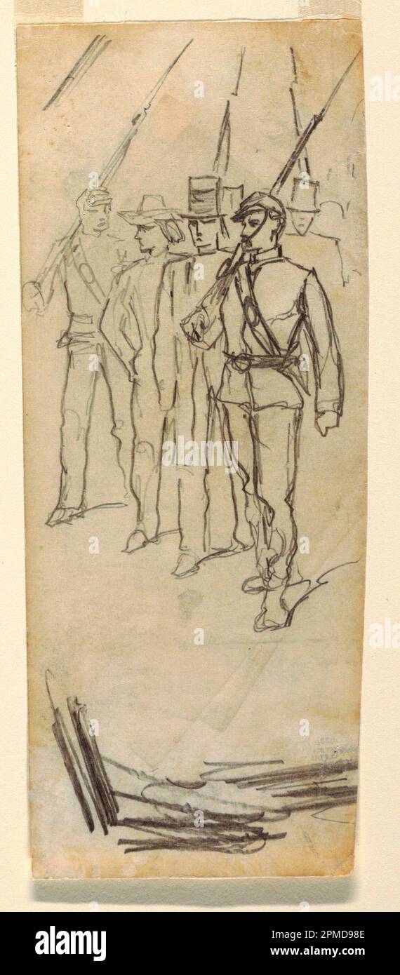 Drawing, Soldaten eskortieren Zivilisten; Winslow Homer (amerikanisch, 1836–1910); USA; Graphit auf gewebtem Papier; 20,3 x 8,3 cm (8 x 3 1/4 Zoll) Stockfoto