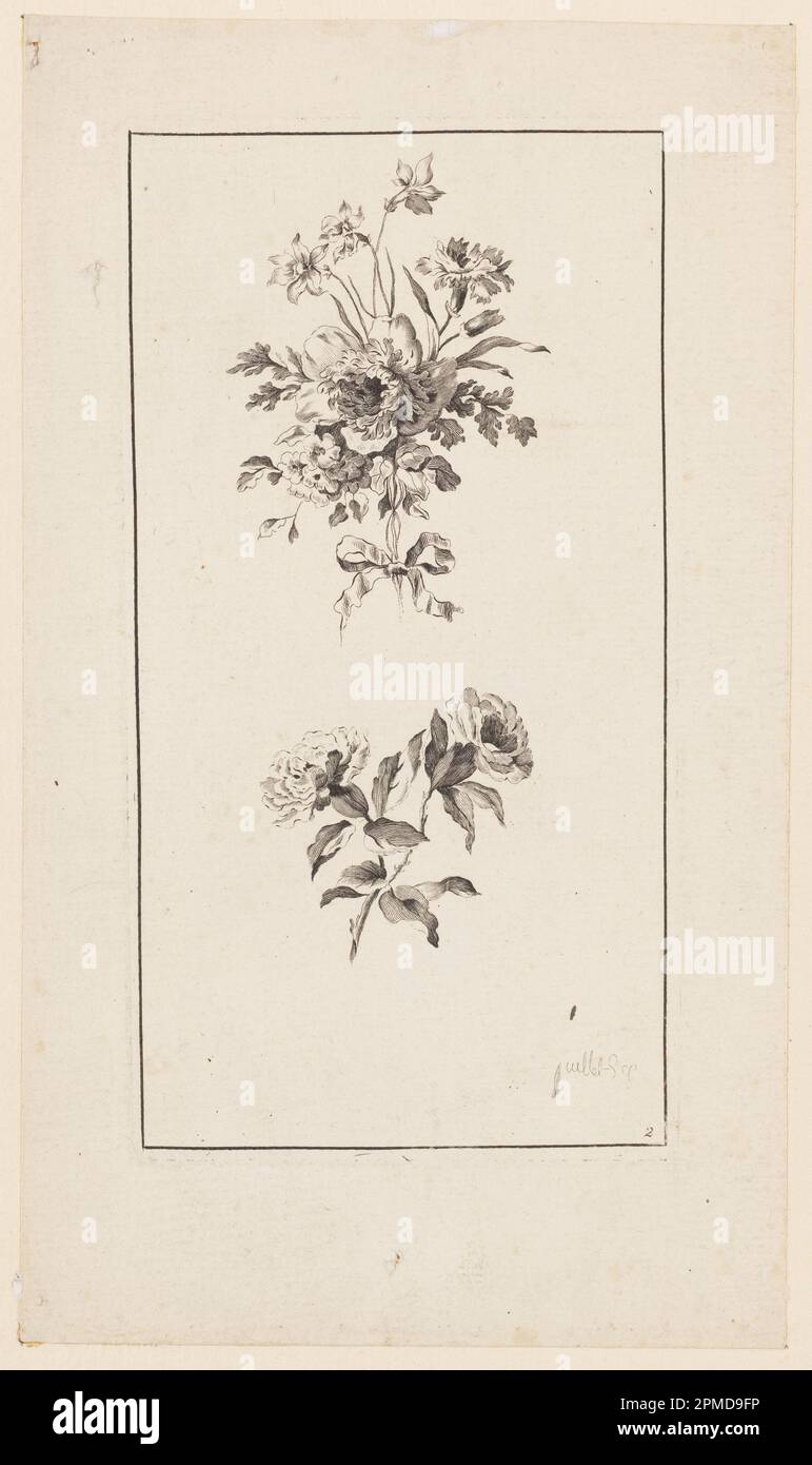 Print, Flowers Boughs, von „Divers Bouquets d'Aprés Nature“; entworfen von Jean-Baptiste Pillement (Französisch, 1728–1808); Frankreich; Ätzen auf Papier Stockfoto