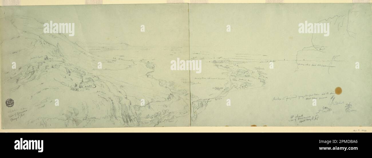 Zeichnung, View of Damaskus, Syrien, Teil 1; Frederic Edwin Church (amerikanisch, 1826–1900); Syrien; Graphit auf weißem Papier; Blatt: 28,9 x 43,8 cm (11 3/8 x 17 1/4 Zoll) Stockfoto
