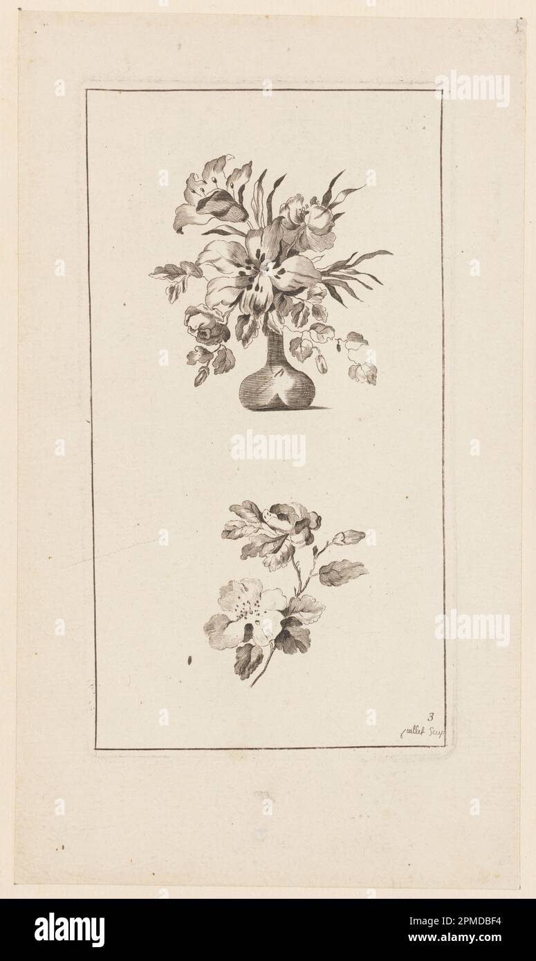 Print, Blumenboughs, von „Divers Bouquets d'Aprés Nature“; entworfen von Jean-Baptiste Pillement (Französisch, 1728–1808); Frankreich; Ätzen auf Papier Stockfoto