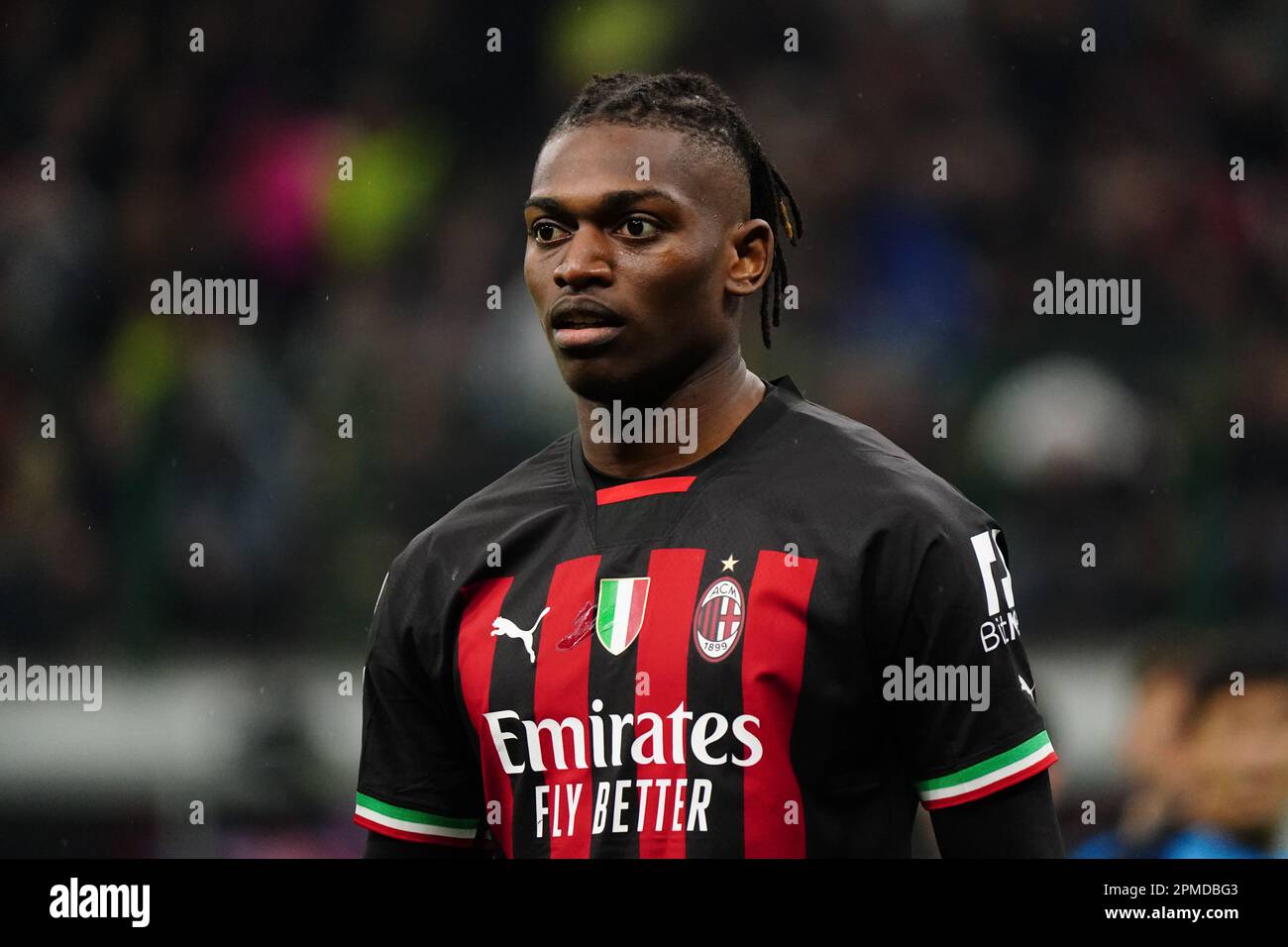 Rafael Leao (AC Mailand) während der UEFA Champions League, Viertelfinale, 1.-teiliges Fußballspiel zwischen AC Mailand und SSC Napoli am 12. April 2023 im Stadion San Siro in Mailand, Italien – Foto Luca Rossini/E-Mage Stockfoto