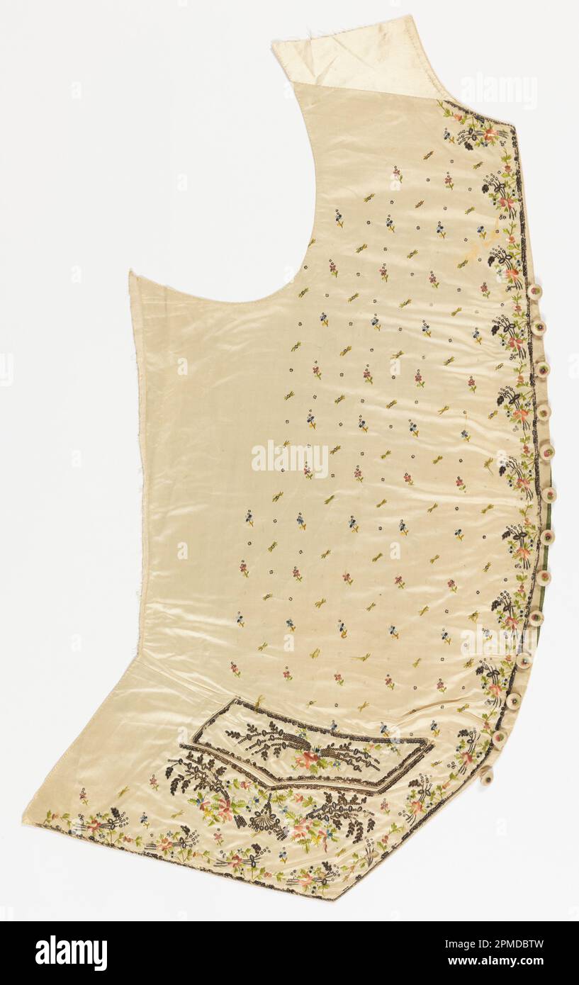 Fragmente in der Weste (Frankreich); Seide, Pailletten (Pailletten), falsche Juwelen und 3 Arten von metallverpackter Seide auf Seide Stockfoto