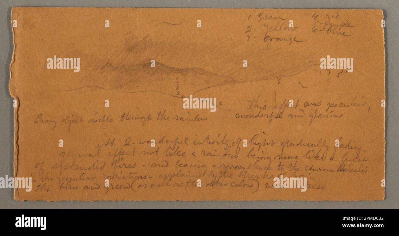 Zeichnung, Passing Shadow und Regenbogen; Frederic Edwin Church (amerikanisch, 1826–1900); USA; Graphit auf braunem Papier; Blatt: 10,2 x 19,8 cm (4 x 7 13/16 Zoll) Stockfoto