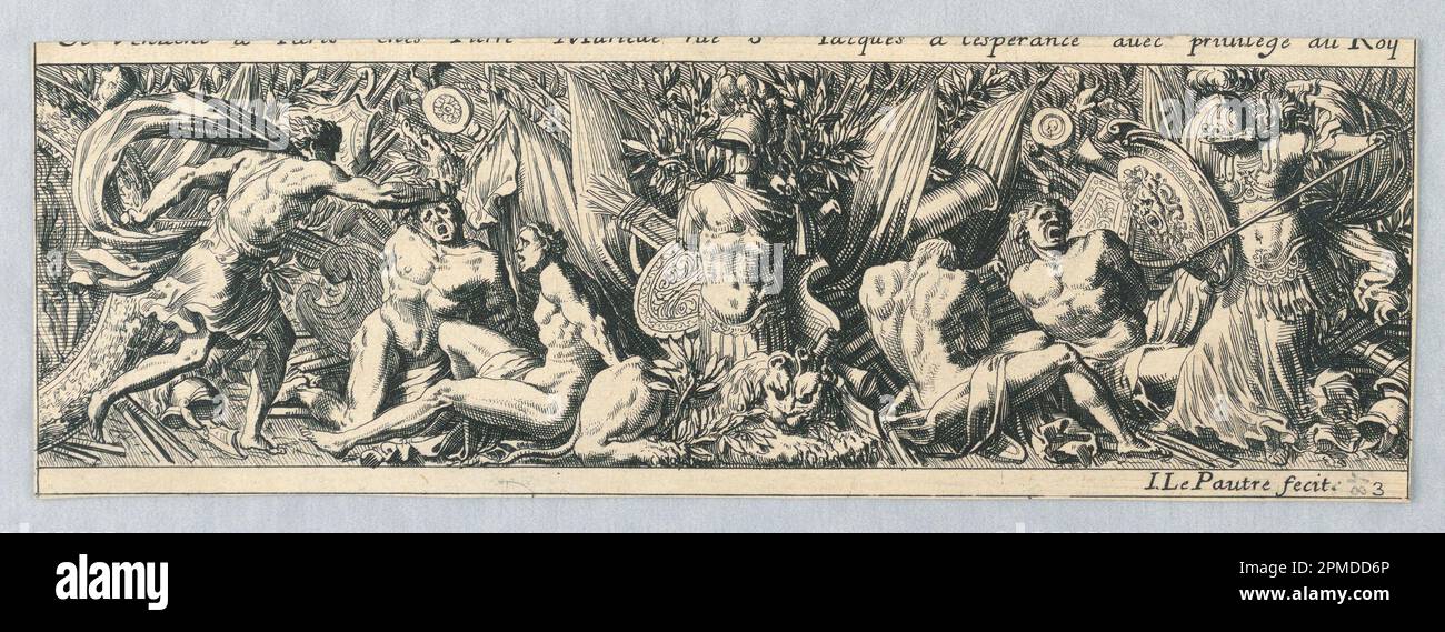 Printmedien, Frieze; Printmedien: Jean Le Pautre (Französisch, 1618–1682); Ätzen auf Papier; 7,1 x 21,2 cm (2 13/16 x 8 3/8 Zoll) Stockfoto